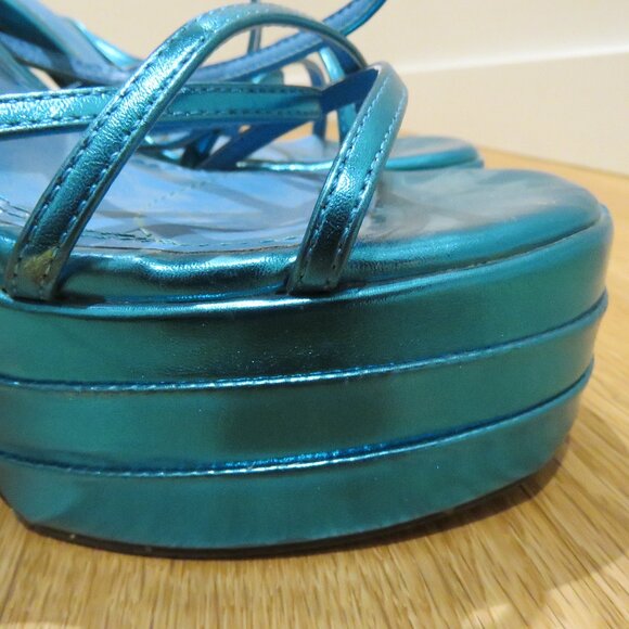 AZALEA WANG Eyes On Me Chunky Platform Sandals in Metallic Blue Y2K Disco Rave 6 - Picture 8 of 11